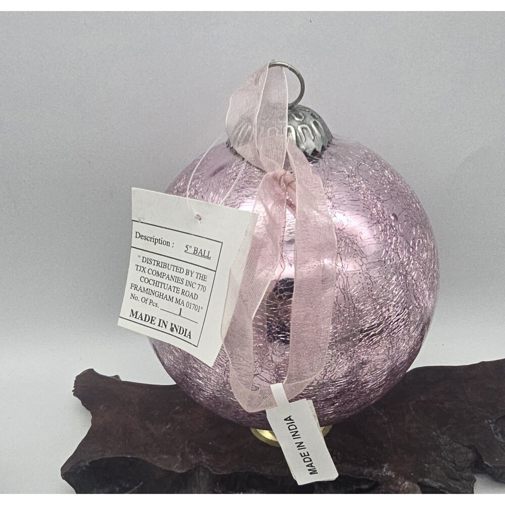 Crackle Glass Ornament Pink Large 5" Tall Decorative Holiday